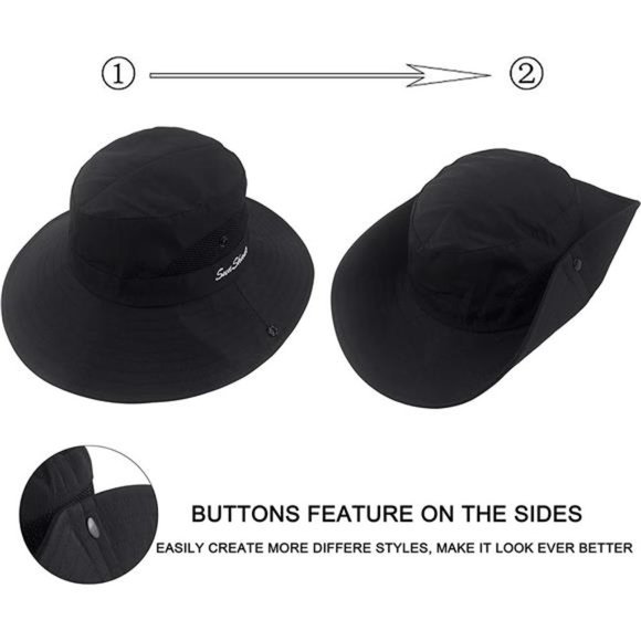 WOMENS Ponytail Sun Hat UV Protection Mesh Foldable Wide Brim Beach Fishing Hat - Picture 3 of 7